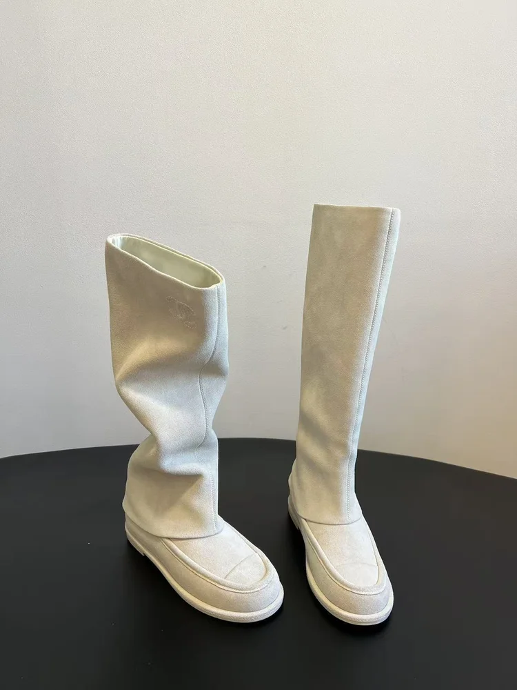 chanel chanel off white suede boots