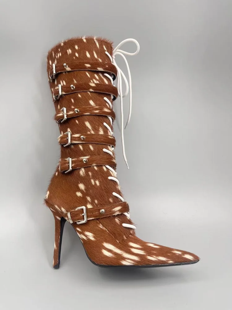 lsoul lsoul ye boots chestnut horsehair high heel boots