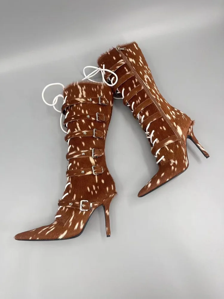 lsoul lsoul ye boots chestnut horsehair high heel boots