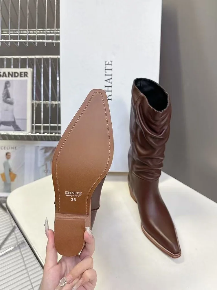 khaite khaite pointed toe pleated boots