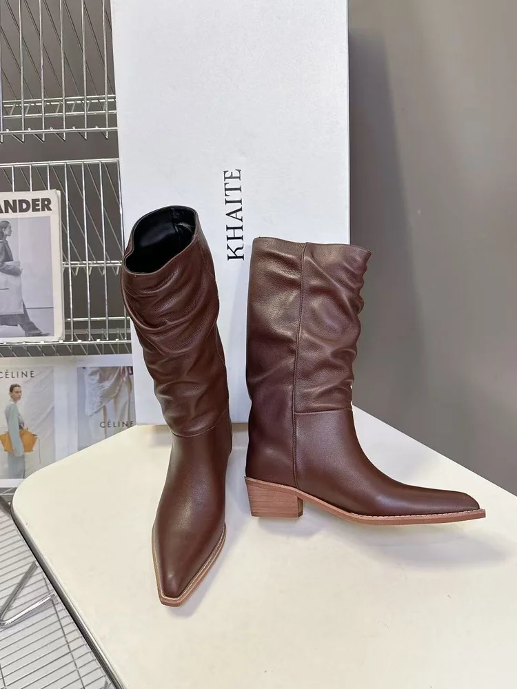 khaite khaite pointed toe pleated boots