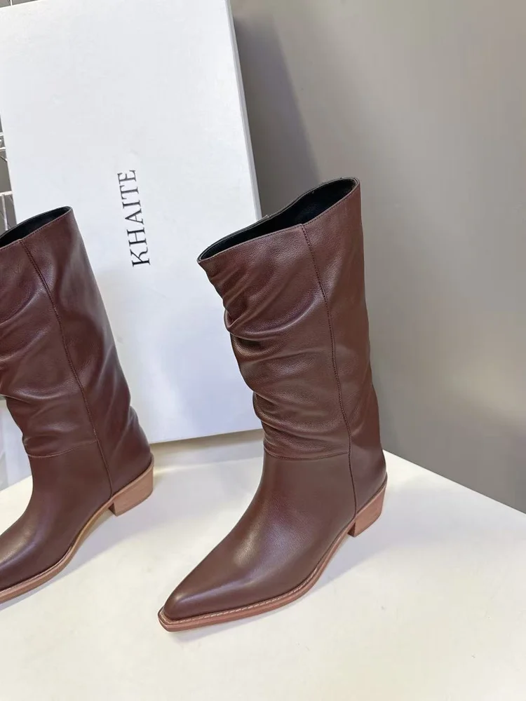 khaite khaite pointed toe pleated boots