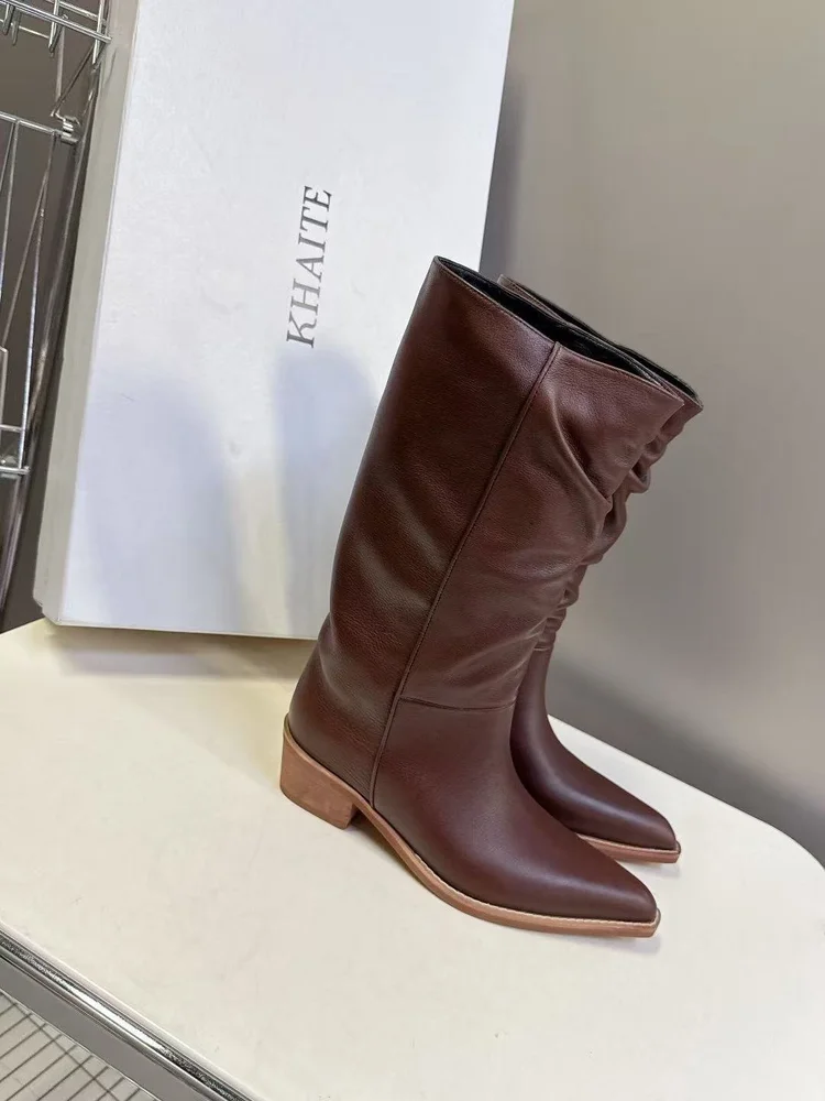 khaite khaite pointed toe pleated boots